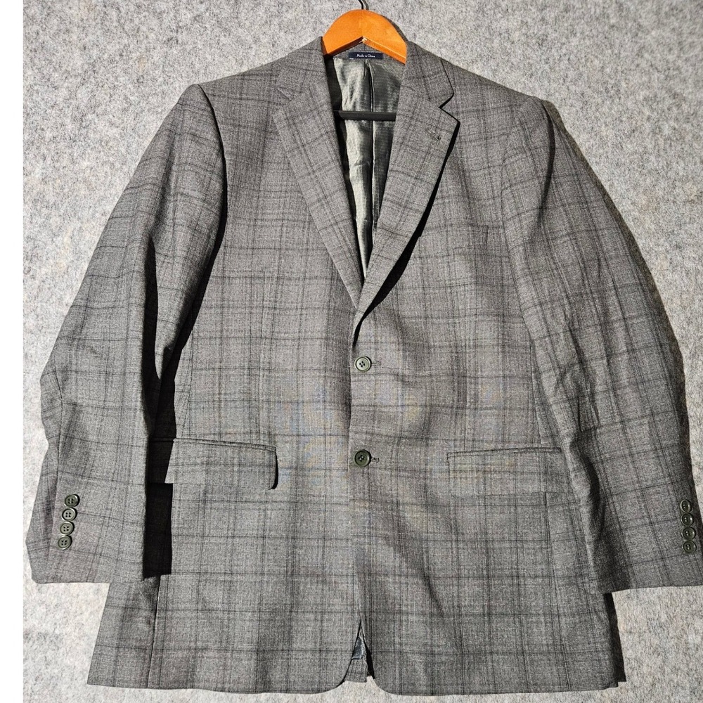 Turnbury Mens 40R Grey Plaid Wool Sport Coat Blazer Jacket
